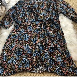 TOPSHOP floral dress US 12 Ruched 3/4 Sleeve black flowers sleeves y2k 2000s